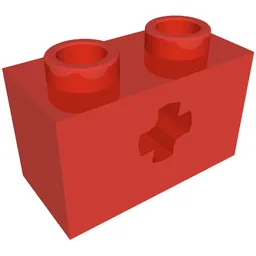 Technic Brick 1 x 2 with Axle Hole Type 2 [X Opening] / Red
