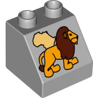 Duplo Brick 2 x 2 Slope 45° with Africa Map and Lion Print / Light Bluish Gray