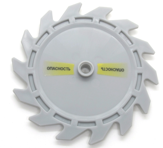 Lego Technic Circular Saw Blade 9 x 9 with Pin Hole and Teeth in Same Direction with Cyrillic Characters 'ОПАСНОСТb' (OPASNOSTB) Pattern Model Left Side (Stickers) - Set 7626