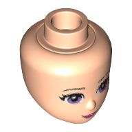 Lego Minidoll Head with Purple Eyes, Dark Pink Lips and Closed Mouth Print / Light Nougat