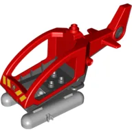 Duplo Helicopter Body with Cabin (Skids not Removable) with Black Base and Fire Department Logo Print / Red