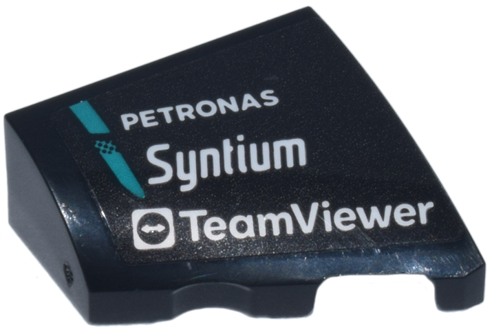 Lego Wedge 2 x 2 x 2/3 Right with Dark Turquoise Stripe and White 'PETRONAS' 'Syntium' and 'TeamViewer' Logo Pattern (Sticker) - Set 77244