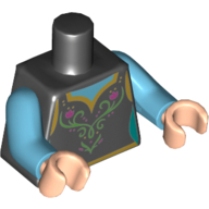 Lego Torso Dress with Flowers, Medium Azure Undershirt Print, Medium Azure Arms, Light Nougat Hands / Black