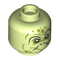 Lego Minifig Head Turtle Minister, Olive Green Markings, Flat Nose, Black Stripes print / Yellowish Green