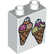 Lego Duplo Brick 1 x 2 x 2 with Bottom Tube and Two Ice Creams Print / White
