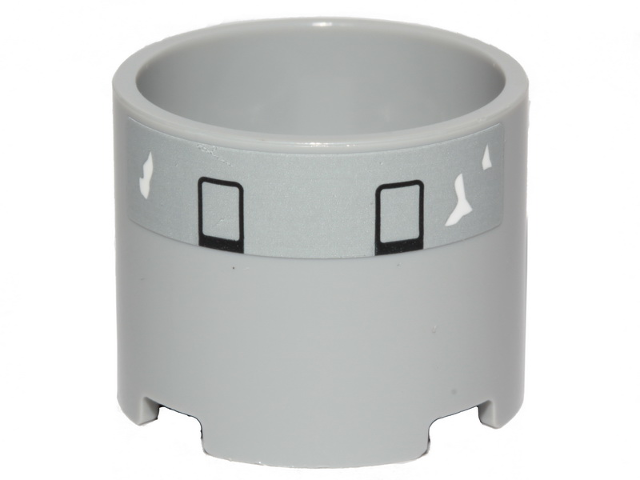 Lego Brick, Round 3 x 3 x 2 with Recessed Center and Axle Hole with 2 Black Rectangles and White Peeling Paint Pattern (Sticker) - Set 75301