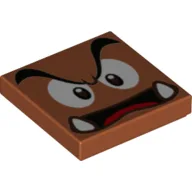 Tile 2 x 2 with Goomba Face with Low Furrowed Brow, Open Mouth Print / Dark Orange