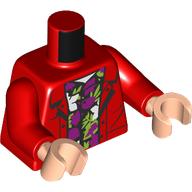 Lego Torso Jacket, White Shirt with Dark Pink/Lime Shapes print, Red Arms, Light Nougat Hands / Red