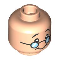Lego Minifig Head Doc, Black Eyebrows, Small Glasses, Open Mouth/Closed Mouth Smile / Light Nougat