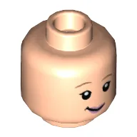 Minifig Head Bo Peep, Raised Eyebrow, Peach Lips, Smile, Open Mouth / Closed Mouth Print / Light Nougat