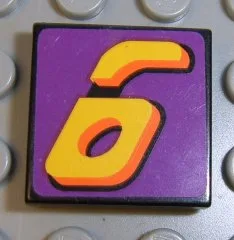 Tile 2 x 2 with Number  6 Yellow on Purple Background Pattern (Sticker) - Set 8257
