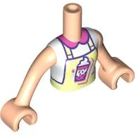 Minidoll Torso Girl with Yellowish Green Apron, Dark Pink/White/Dark Purple Bubble Tea, Dark Pink Collar Print, Light Nougat Arms and Hands / Light Nougat