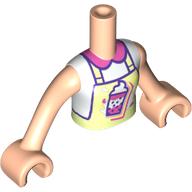 Lego Minidoll Torso Girl with Yellowish Green Apron, Dark Pink/White/Dark Purple Bubble Tea, Dark Pink Collar print, Light Nougat Arms and Hands / Light Nougat