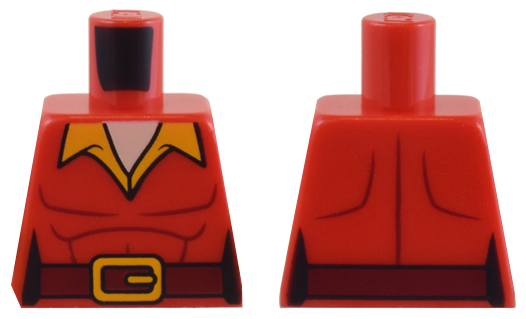 Lego Torso Shirt with Bright Light Orange Collar, Dark Red Belt and Muscles Outline Pattern