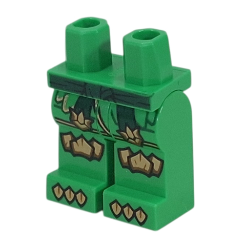 Lego Hips and Bright Green Legs with Robe End, Scales, Dark Green Sash, Gold Knee Pads, Toes print / Bright Green