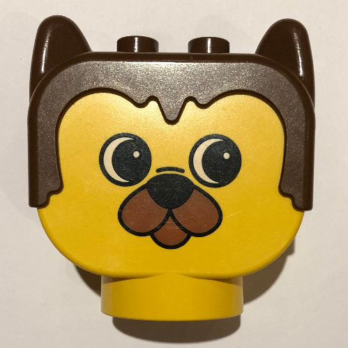 Lego Duplo Animal Head with Brown Hair, Barnaby Bear with Small Nose Print / Yellow