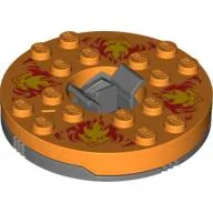 Turntable 6 x 6 Round Dark Bluish Gray Base with Orange Top and Yellow Faces on Red Print (Ninjago Spinner) / Orange