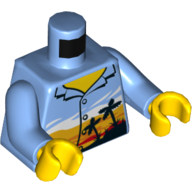 Lego Torso Hawaii Shirt, Palm Trees, Sunset Print, Medium Blue Arms, Yellow Hands / Medium Blue