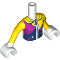 Lego Minidoll Torso Girl with Yellow Top with Dark Blue and Magenta Zip-Front Print, White Arms and Hands with Yellow Sleeves Print / White
