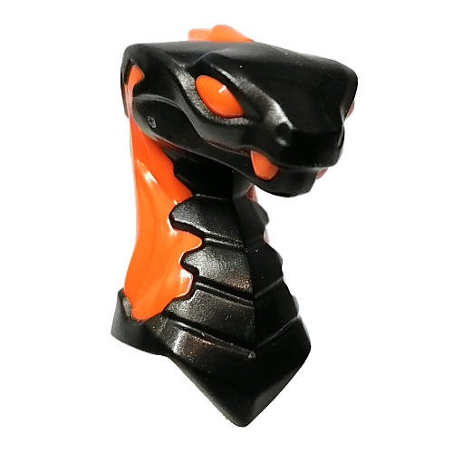 Lego Minifig Head Special, Snake with Orange Flames, Eyes / Pearl Titanium