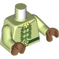 Lego Torso Tunic, Lime Laces, Dark Green Belt, Bright Light Yellow Flower, Scarf print, Yellowish Green Arms, Medium Nougat Hands / Yellowish Green