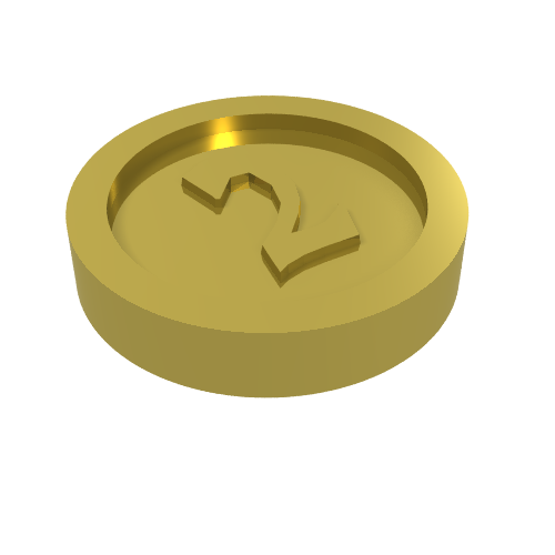 Lego Money / Coin with "2" Gothic Type / Chrome Gold