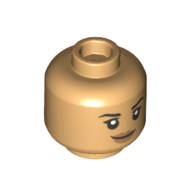 Lego Minifig Head Trudy Chacon, Smile / Sand Blue and White War Paint and Headset print / Warm Tan