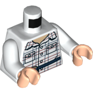 Lego Torso Shirt, Red and Blue Box Stripes, Open Collar, Dark Blue Belt with Pouch Print, White Arms, Light Nougat Hands / White