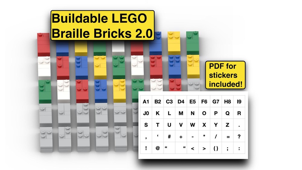 Lego Buildable Braille Bricks with Sticker Sheet