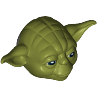 Lego Minifig Head Special, Yoda Curved Ears with Black Eyes and White Pupils Print / Olive Green