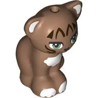 Animal, Cat, Sitting with Dark Brown Stripes, White Chest, Ears Print / Medium Brown