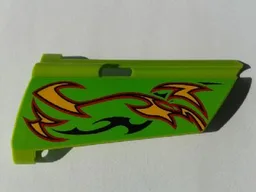 Technic, Panel Fairing #20 Large Long, Small Hole, Side A with Orange and Red Flames on Lime Background Pattern (Sticker) - Set 8649