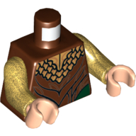 Lego Torso Elven Armour with Gold Collar Print, Pearl Gold Arms, Light Nougat Hands / Reddish Brown