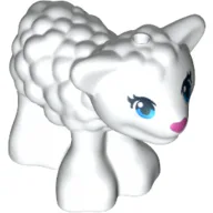 Animal, Sheep / Lamb with Dark Azure Eyes, Dark Pink Nose and Eyelashes Print / White