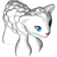 Lego Animal, Sheep / Lamb with Dark Azure Eyes, Dark Pink Nose and Eyelashes Print / White