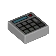 Tile 1 x 1 with Keypad, Blue Slit, Red Button Print / Light Bluish Gray