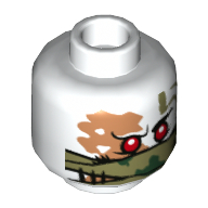 Lego Minifig Head Dragon Hunter / Talon / Arkade / Muzzle, Red Eyes, Mouth Mask, Scars Print [Hollow Stud] / White