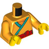 Lego Torso, Tunic/Rove, Dark Turquoise Trim, Red Belt print, Bright Light Orange Arms, Dark Blue Hands / Bright Light Orange
