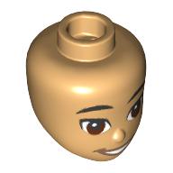 Lego Minidoll Head with Black Eyebrows, Reddish Brown Eyes, Open Mouth, Dark Tan Lips / Warm Tan