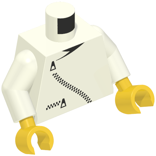 Lego Torso Jacket, Zipper Curved, and Pocket Print, White Arms, Yellow Hands / White