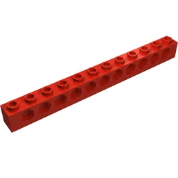 Technic Brick 1 x 12 [11 Pin Holes] / Red