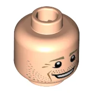 Minifig Head Benedikt Höwedes, Dark Tan Eyebrows, White Pupils, Dark Tan Stubble, Open Smile Print [Hollow Stud] / Light Nougat