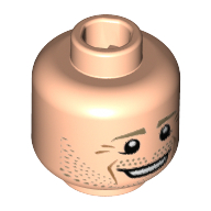 Lego Minifig Head Benedikt Höwedes, Dark Tan Eyebrows, White Pupils, Dark Tan Stubble, Open Smile Print [Hollow Stud] / Light Nougat