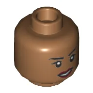 Minifig Head Ajak, Eyelashes, Dark Red Lips, Smile / Angry Print / Medium Nougat