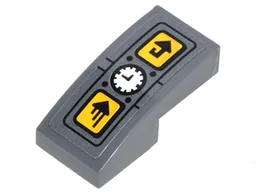 Slope, Curved 2 x 1 x 2/3 with Panel with White Clock, and 2 Yellow Boxes with Arrows Pattern (Sticker) - Set 70626