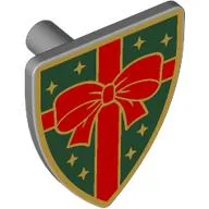 Shield Triangular with Red Bow Ribbon on Dark Green Field, Gold Stars Print, Print