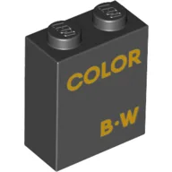 Brick 1 x 2 x 2 with Bright Orange 'COLOR B-W' Print / Black