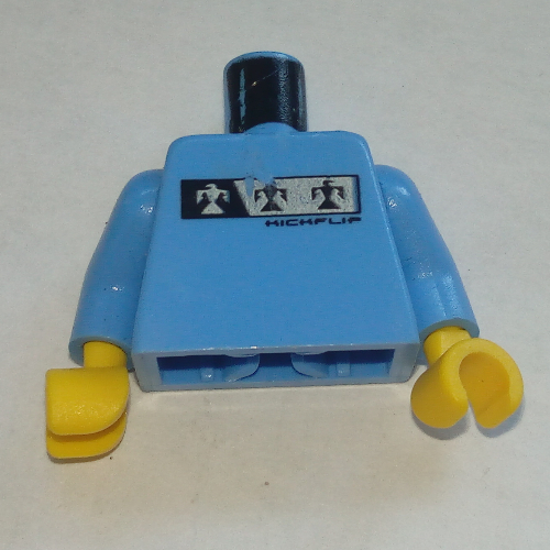 Lego Torso Silver and Black Logos Print, Medium Blue Arms, Yellow Hands / Medium Blue
