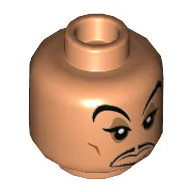 Minifig Head Jafar, Large Eyebrows, Dark Orange Cheek Lines, Black Goatee, Passive / Crooked Smirk Print / Nougat