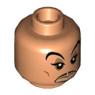 Lego Minifig Head Jafar, Large Eyebrows, Dark Orange Cheek Lines, Black Goatee, Passive / Crooked Smirk Print / Nougat